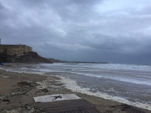 Campoamor beach during the Flood and Heavy Storm